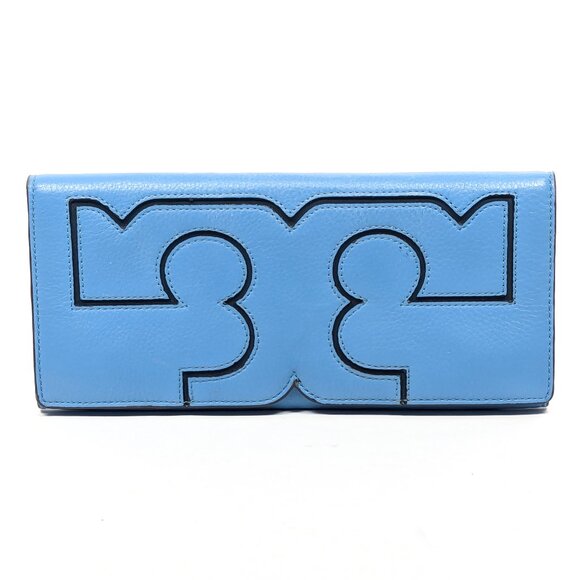 TORY BURCH Serif Blue Leather Clutch Large - Picture 3 of 16